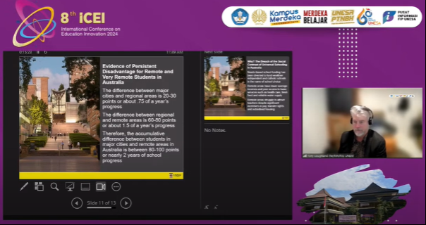 Sesi materi bersama Tony Laughland, dari University of New South Wales, Australia yang menyampaikan tentang "The QS Rankings, SDGs, and Educational Equity".